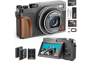 NBD Digitalkamera, 4K&56MP Kameras für Fotografie, Vlogging Kamera für Youtube, Flip Screen Digital Point and Shoot Kamera mit 16X Zoom, kompakte kleine Kamera für Anfänger mit 32GB SD Karte (2 Batterien)