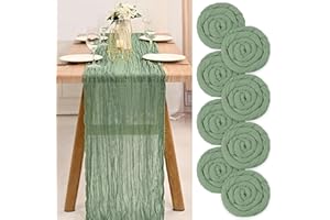 Teruntrue 8 Stück Käsetuch Tisch Läufer Salbei Grün Tisch Läufer, Rustikale Gaze Tisch Läufer Tischdekoration für Küche Hochzeit Urlaub Party(Salbei Grün, 400cm)