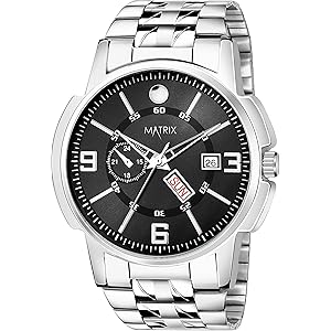 Matrix Black, Blue, White Dial, Day & Date Functioning, Stainless Steel Strap Analog Watch for Men & Women