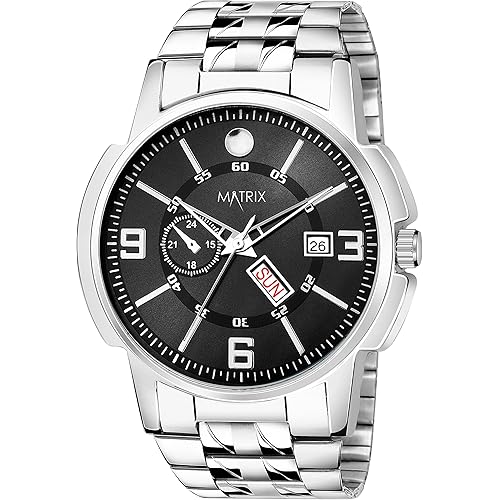 Matrix Black, Blue, White Dial, Day & Date Functioning, Stainless Steel Strap Analog Watch for Men & Women