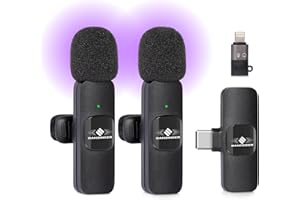 GENÉRICO Micrófono Inalámbrico Solapa para iPhone, iPad, Android y Ordenador, Mini Micrófono Inalámbrico para Móvil con Adaptador iOS, Portátil Micrófono para Grabación de Video, Youtube, TikTok, Vlog