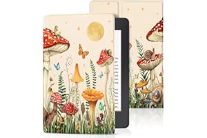 Pegmode for Kindle Paperwhite 11th Generation Case 6.8 Inch 2021 / Paperwhite Signature Edition Cute Women Girls Teens Unique Mushroon Folio Fabric Paper White Cover with Auto Sleep/Wake E-Reader