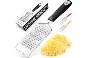 Zulay Kitchen Professional Cheese Grater Stainless Steel - Durable Rust-Proof Metal Lemon Zester Grater With Handle - Flat Handheld Grater For Cheese, Chocolate, Spices, And More - Black