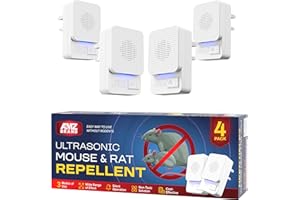 AMZ BRAND Ultrasonic Mouse Repellent 4 Pack - Indoor Rodent Repeller - 3 Modes of Operation - Plug-In Pest Repeller - Broad Frequency Range - Ideal for Mice and Rats - Safe to Use