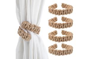 ADLABLD 4 Pack Boho Curtain Tiebacks Braided Curtain Holdbacks Tie Backs Holders Rustic Rope Pull Backs for Sheer/Light Weight Drapes of Home Office Bedroom Window