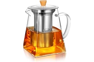 CNGLASS Glass Teapot with Infuser, 700ml/24oz Clear with Removable Stainless Steel Strainer, Stovetop Safe for Blooming and Loose Leaf Tea