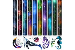 Souarts 10PCS Glitter Heat Transfer Vinyl Bundle Galaxy Theme Glitter Heat Transfer Paper 12''x10''PU Tie Dye Iron on Vinyl for T-Shirts Clothes Bag Hats DIY Craft