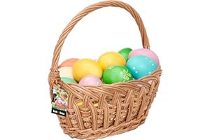 KOTARBAU® Cestino di vimini con manico, per bambini, piccolo, rotondo, 230 x 200 mm, cestino pasquale intrecciato con manico