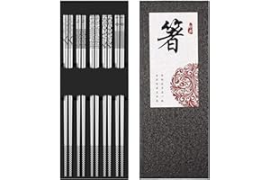 B DYBOHF Palillos chinos acero inoxidable, （5 Pares）japoneses metal Sushi palillos regalo principiante Corea, restaurante Reutilizable lujoso palillos (Palillos chinos)