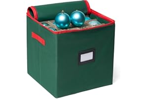 Joiedomi Christmas Ornament Storage Box with Adjustable Divider & Dual Zipper, Christmas Storage Container Store Up to 64 Holiday Ornaments 3 Inch, Holiday Decoration Organizer Two Handles(Green)