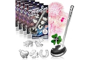 com-four® Zinngießen mit 20 schweren Figuren und 4 Löffel, Silvestergießen das Wahrsagerei-Partyspiel die gesunde Alternative zum Bleigießen - Family Pack (Komfort - 3g - 24-teilig)