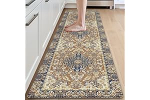 DEXI Kitchen Mat 60 x 220 cm, Anti-Fatigue Cushioned Standing Mats Non Slip Waterproof, Extra Large Washable Carpet Runner Rugs for Floor, Laundry, Home Office, Orange Beige