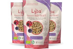 Lysa cereali Granola BIO Frutti Rossi, Bacche di Aronia, Nocciole e Avena, Senza Glutine, Senza Zuccheri raffinati, Ricca di fibre, Vegan - 280g x3 Pack