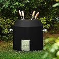 HAUS OF BARS by Speedx- Charcoal Tandur with 4 Skewers | Home Cooking Tandoor Crafted with a Blend of Clay & Metal, (20x20x20) Inches, Cylindrical (Matt Black)