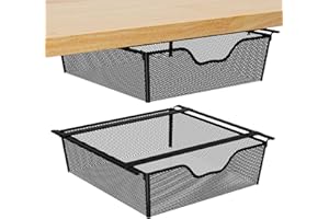 Nandae Lot de 2 Panier Suspendu Etagere, Tiroir sous Le Bureau .Sous armoire Tiroir suspendu, maille métallique Panier de rangement Organisateur pour cuisine, bureau, penderies, noir