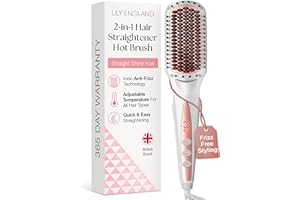 Lily England Ionic Hair Straightener Brush for Women - Anti-Scald Design with Fast Heating Adjustable Temperatures Ranging from 80-230 °C - Hot Straightening Brush for Hair Styling in Rose Gold