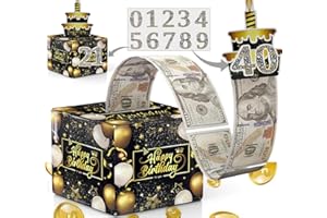 DAOFEN Happy Birthday Money Box Cash Gift Pull with DIY Stickers for Any Age, Surprise Money Gift Box with Pull out Happy Birthday Card and 30Pcs Transparent Bags for Money/Lottery/Coupon on One's Birthday