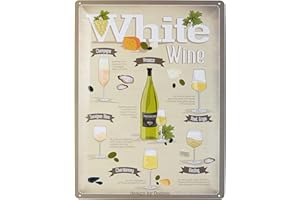 DODINO Cartel de chapa 30x40cm de Vino blanco, accesorio decorativo para el hogar, decoración vintage para la cocina, Idea regalo para los amantes del vino