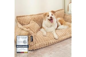 noviclass® Hundesofa Chaffar Hundebett | Orthopädische Matratze | Moderner Stil | Cord-Design Größen (Kamel, XXL (140cm))