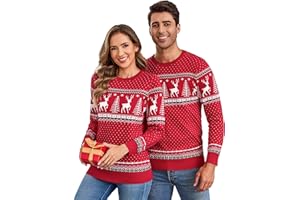 Aottori Christmas Jumpers for Women Men Xmas Jumper Crew Neck Knitted Christmas Sweater Ladies Novelty Funny Reindeer Knitwear Winter Warm Pullover