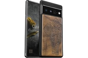 Carveit Funda de Compatible con Google Pixel 6 Pro Carcasa [Madera y Silicona Híbrido Funda] Absorción de Impacto para Pixel 6 Pro Única estético Carcasa (Nogal-Elefante de Loto Indio)