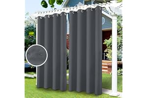 LIVEGO Cortina de Patio para Exteriores, 1 Panel Opaco Impermeable con Aislamiento térmico para Exteriores, Cortina de jardín para Porche/pérgola/Yarda/Puerta corredera/cenador (Gris Oscuro, 132 x 213 cm)