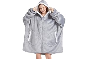 TOES HOME Ponadwymiarowy koc z kapturem dla kobiet, zapinana na zamek błyskawiczny koc sherpa, ogromny puszysty polarowy sweter z kapturem bluza z kapturem dla dorosłych