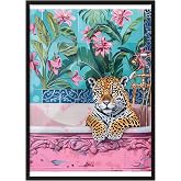 Zestia Siyah &Ccedil;er&ccedil;eveli Tablo, Leopar, &Ccedil;i&ccedil;ekli Duvar Kağıdı, Dijital Sanat Poster No: 106548 50 x 70