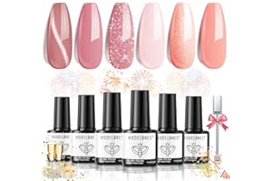 Modelones UV Nagellack, 6 Farben Gel Nagellack UV mit Magnet, Cat Eye Gel UV Nagellack Set Rosa Nude Glitzer Shellac Nagellack Soak Off French Manicure DIY zu Hause Geschenke für Frühling Sommer, 7 ml