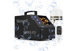 BeamZ B300LED Machine à Bulles Enfant/Mariage/Soirée avec LEDs RGB - Ventilateur Puissant, Double Roue, Poignée, Télécommande, Réservoir 700mL, Idéale pour les Fêtes en Extérieur