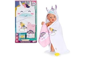 BABY born Hooded Towel Set – With Unicorn & Rainbow Towels – Doll Accessory – Suitable for all 36 cm & 43 cm Dolls