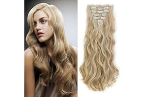 Gairyan Extensiones de Clip de Pelo Natural 7 Piezas 16 Clips Cabello Extensiones con Clips Sintético Extensión De Cabello Más Suave Aspecto Real Rizado 20" - Rubio arenoso&Blanqueador rubia