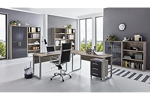 BMG MÖBEL Set completo di mobili da ufficio Office Edition in rovere Sonoma/antracite laccato lucido (set 7)
