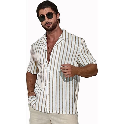 TAGDO Men\'s Front Button Short Sleeve Striped Top, Casual (2026)
