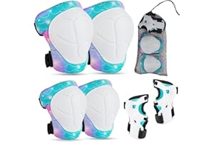 MHJY Protezioni Pattini Bambina Ginocchiere Skateboard Set di Protezioni per Bambini 7 IN 1 Gomitiere Protezione Regolabile per Bicicletta Pattinaggio Monopattino Ciclismo 3-8 Anni