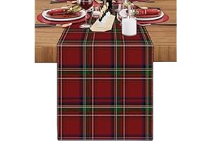 LRartdeco Runner da Tavolo Natale Runner da Tavolo A Quadri in Bufalo Table Runner Lino Tovaglia per Home Decor per Decorazioni per La Tavola Natalizio Feste da Pranzo(40x140cm, Rosso Scuro.)