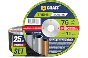 Trennscheiben 76 Metall 1mm Extra Dünn – Flexscheiben für Inox, Edelstahl, Metall – Metalltrennscheiben für Geradschleifer un Mini-Winkelschleifer GRAFF 25 Stück