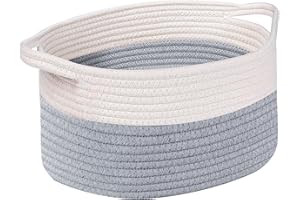OUTBROS Aufbewahrungskorb, Korb Baumwollseil Geflochten, Flechtkorb, Dekorativer Aufbewahrungskorb Geflochten, Stapelbare Mehrzweck-Organisations Behälter, Grau/Weiß