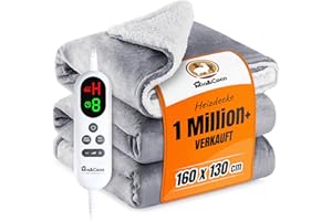 ‎MIA&COCO Mia&Coco Heizdecke mit Abschaltautomatik 160x130 cm, 10 Heizstufen, 9 Std. Auto-Off Timer, Überhitzungsschutz, maschinenwaschbar, elektrische Wärmedecke aus Flanell für Bett, Sofa & Wohnzimmer, Grau