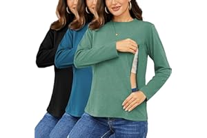 Love2Mi 3er Pack Damen Langarm Stillshirt mit Reißverschluss Umstandsmode zum Stillen T-Shirts fur Schwangere