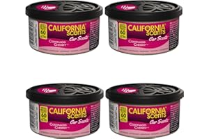 California Scents Ambientador de coche en Lata - 4 Pack - Fragancia Duradera de Cereza (Hasta 30 Días) - Control de Intensidad de Olor para un Ambiente Fresco y Personalizado en tu Coche, 42g