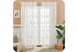 MRTREES Cortinas Bordadas Translucidas de Habitacion Infantil 2 Piezas 140x245cm Visillos Salon Hortensia Blancos con Ojales para Ventanas Dormitorio Matrimonio Moderno Comedor Cuarto Niños Cocina