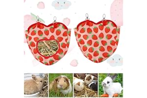 FONYET Kaninchen Heutasche Meerschweinchen Heu Tasche Kaninchen Heu Futterbeutel Hasen Heu Futterstation Kaninchen Futterspender Stoffbeutel Heu Beutel Hängend Fütter Für Kleintiere (Klein Erdbeeren)