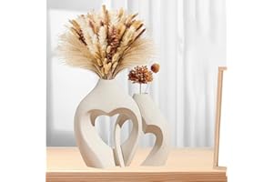 MUJUZE Moderne Vase Keramik,Vase Beige Matt Weiß Satz von 2,Vasen Deko für Wohnzimmer Schlafzimmer Home Deko,Vase Für Pampasgras,Moderne Nordic Dekoration Einzugsgeschenk