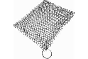 MYTHROJAN Cast Iron Cleaner 5.9" x 5.9" 316L Stainless Steel Chainmail Scrubber Round for Cast Iron Pan Griddle Skillet Dutch Oven Wok, Pan Pot BBQ Grills