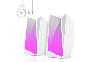 SOULION C30 Enceintes PC Gamer Blanc Haut Parleur Bluetooth pour Moniteur, Ordinateur Portable, Jeux, Entrée Auxiliaire 3,5 mm, Alimentation USB, éclairage LED Coloré, 1 Paire
