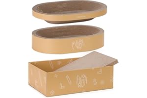 FUKUMARU Griffoirs pour Chats, Pads de Griffoire en Carton Ovales Durables, Panneau de Griffoire Rond avec Grande Boîte Grattoir Lit pour Chaton, Protège Canapé et Meubles d'Intérieur, Lot de 3