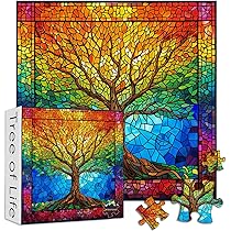 Puzzle 1000 Pezzi In Vetro Colorato PICKFORU Con Uccelli E Fiori, 60x50 Cm, Con Poster E Lettere Sul Retro, Per Adulti - 3