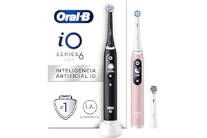Oral-B iO 6 Cepillos de Dientes Eléctricos con 1 Mango Recargable, Duo Pack, + 1 Cabezal de Recambio, Diseñado Por Braun - Negro y Rosa