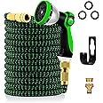Expandable Garden Hose Pipe, Upgraded 3-Layer Latex No-Kink Flexible Water Hose, 3/4"&1/2" Metal Connectors, 10 Function Spray Nozzle 50FT
